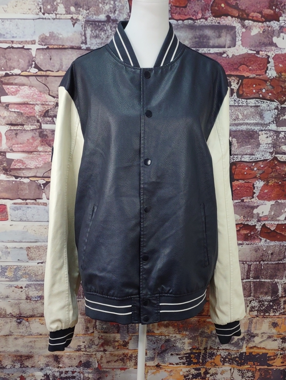 FRIED Denim Faux Leather Varsity Jacket